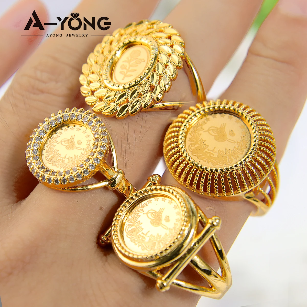 Shiny Oval Coin 21k Gold Ring | Gold rings, Coin ring, Shiny