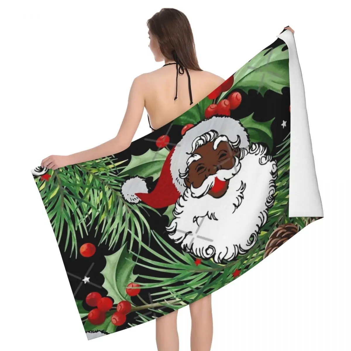 

Xmas Black Santa Claus 80x130cm Bath Towel Soft For Outdoor For Party