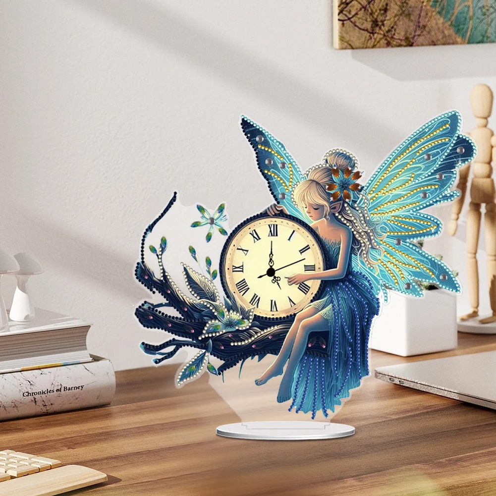 Acrylic Special Shape Flower Butterfly Diamond Painting Clock Handicraft Diamond Art Clock Ornaments Kit Living Room Decoration
