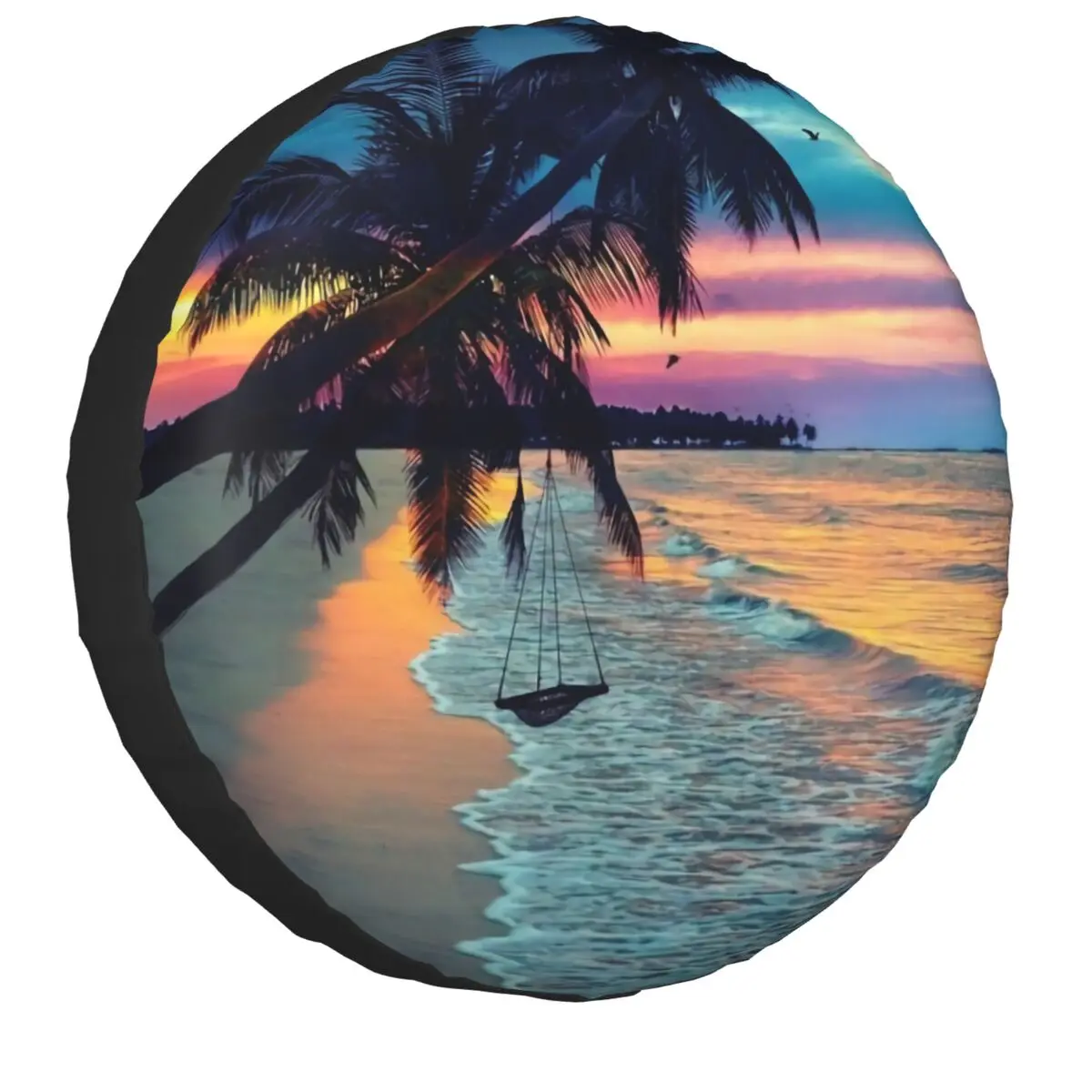 

Beach Sunset Hammock Spare Tire Cover for Toyota RAV4 Prado Jeep RV SUV Trailer Car Wheel Protector Covers 14" 15" 16" 17" Inch