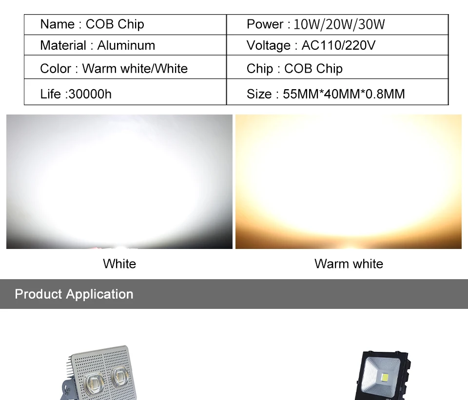 Description Picture 6 of itemLED Chip 10W 20W 30W AC 220V COB Chip Smart IC No Need Driver LED Bulb LED Lamp Beads Flood Light Spotlight Diy Lighting F4054