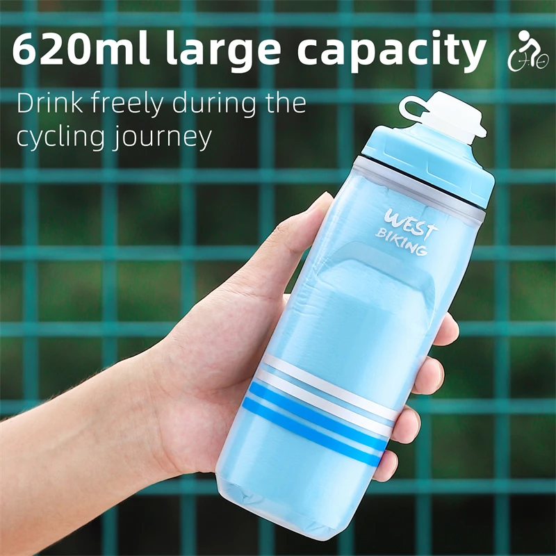 WEST BIKING Cycling Water Bottle Cold Water Insulated Thermal Silicone Bottle Fitnes Outdoor Bicycle Portable 620ml Kettle bicycle water bottle,water bottle,sports bottle