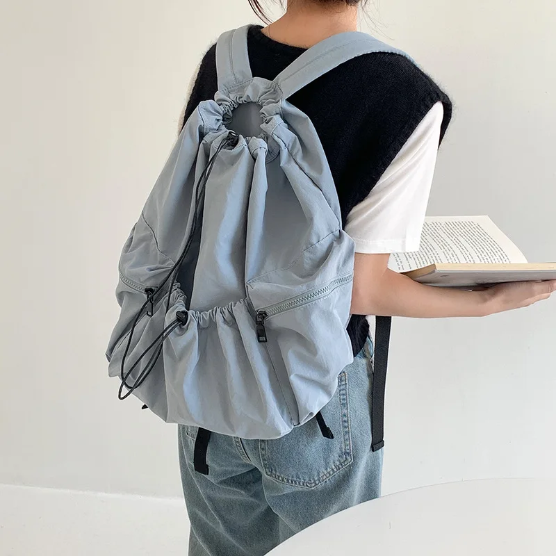 

Fashion Rucksack Simple Drawstring Leisure Backpack Students Lightweight Nylon Backpacks Large Capacity Solid Color Handbag