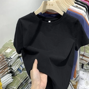 Cotton Black Short-sleeved T-shirt Women's Korean Version Loose High-quality Crew Neck Summer New Streetwear 1