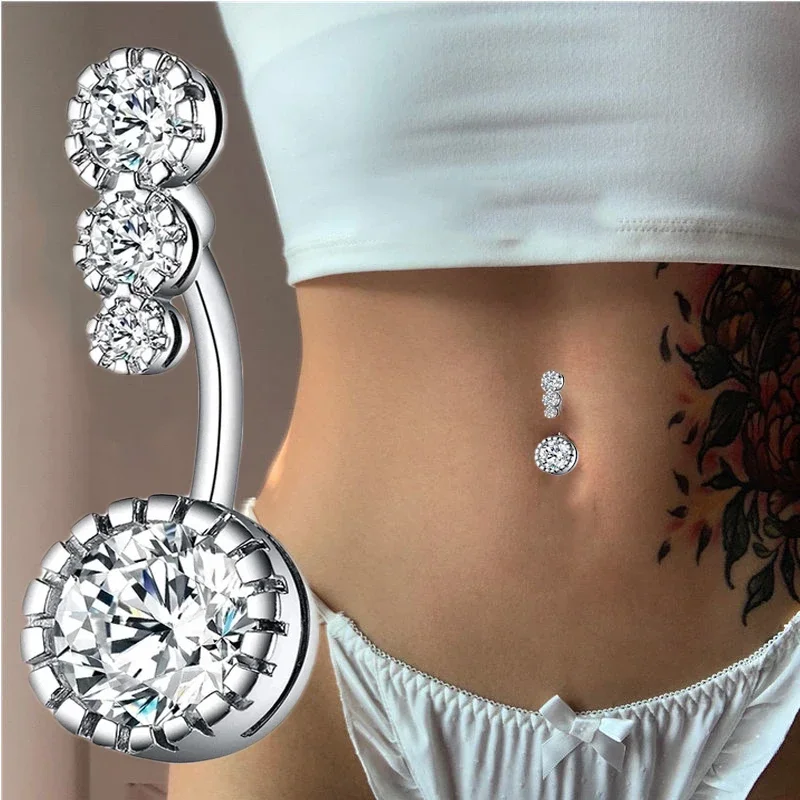 

Zircon Crystal Belly Button Rings for Women Nombril Ombligo Navel Ring Surgical Steel Barbell Heart Round Body Piercing Jewelry