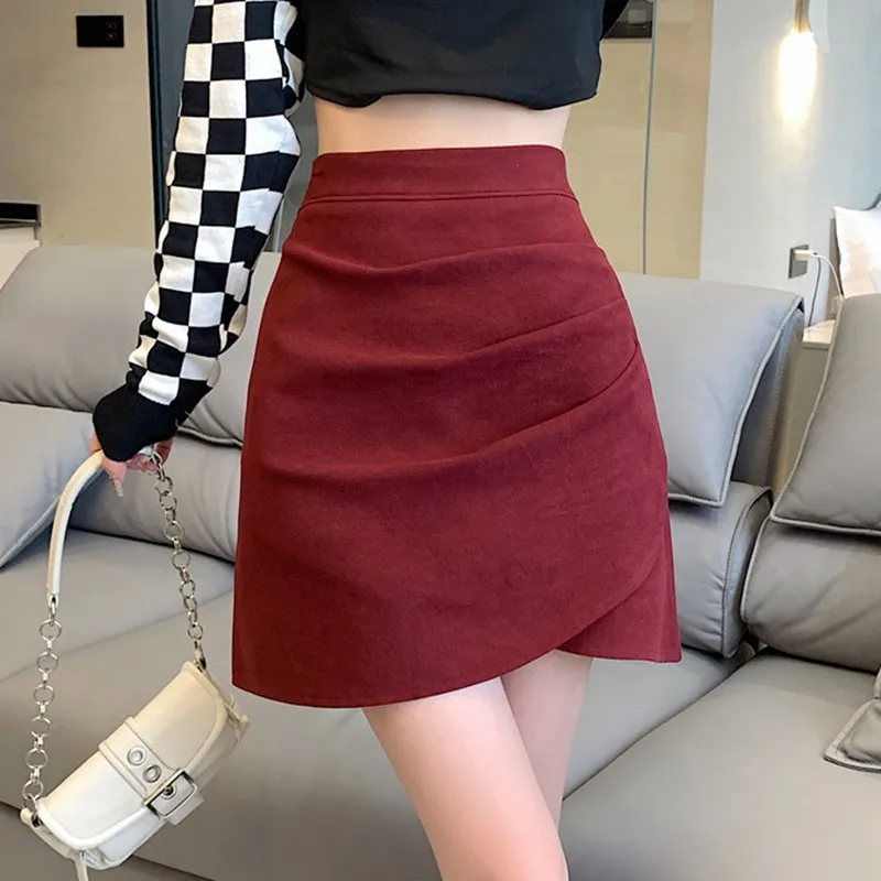 

High Waist Mini Skirt Women New Arrival 2024 Spring Korean Style Solid Color Folds Basics Ladies A-line Short Skirts W1545