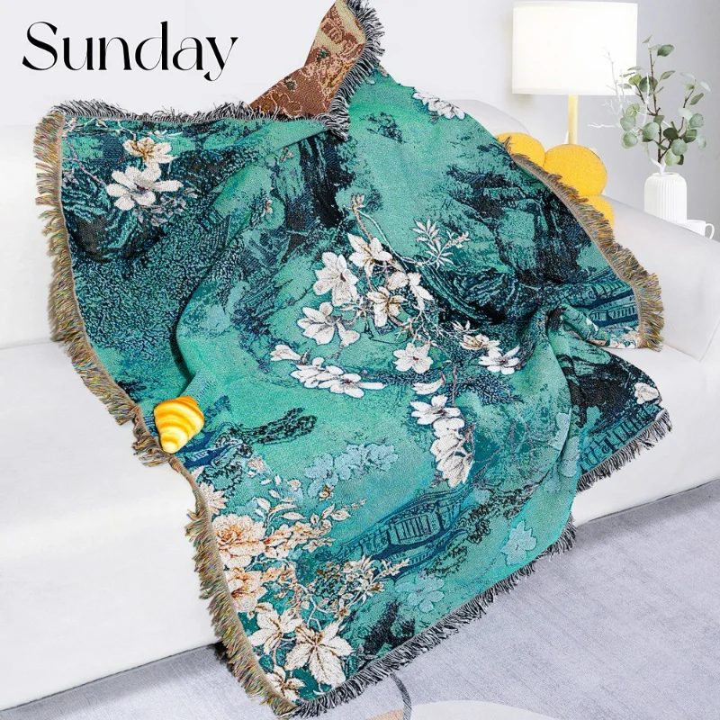 Classical Flower Throw Blanket Jacquard Blankets for Beds Sofa Living Room Tapestry Vintage Outdoor Camping Picnic Blanket Mat