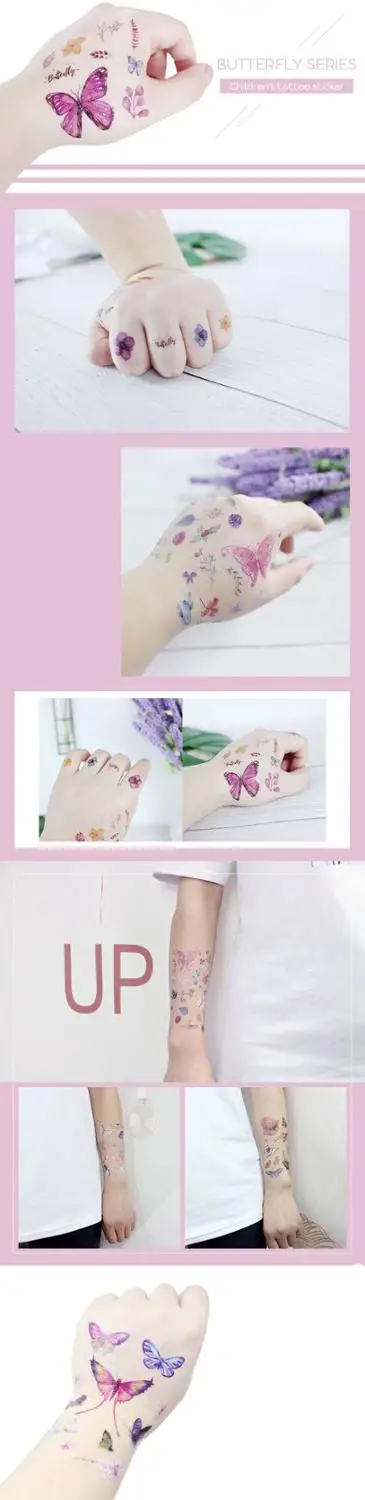 10pcs Kids Temporary Tattoos Colorful Butterfly Fake Tattoo Sticker Tatoo Waterproof Tatto Art Hand Foot Tattoo for Girl Women