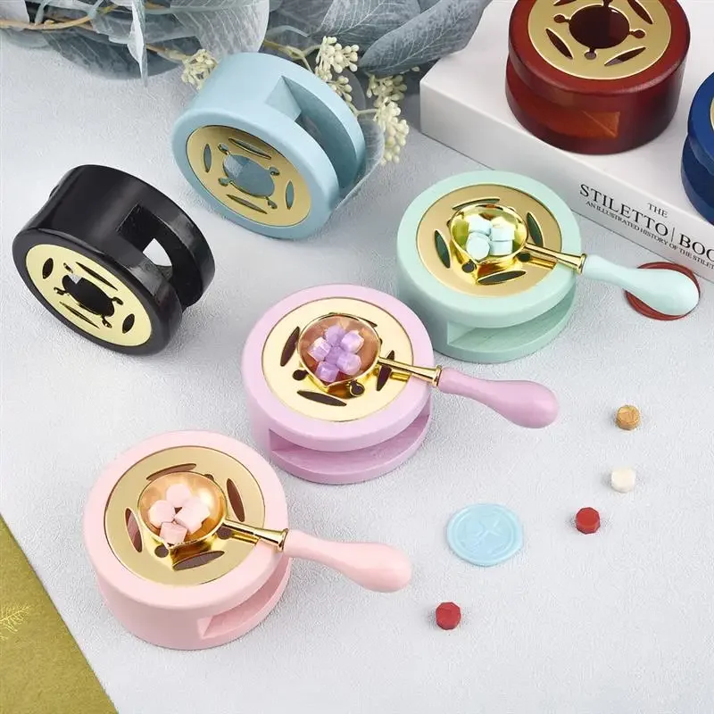 Description Picture 2 of itemWax Seal Stamp Set Lacquer Furnace With Spoon Wax Seal Melting Furnace Solid Wood Melting Heater Wax Pot Bead Stick Heater