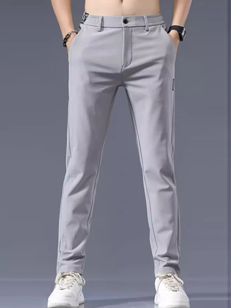 Men's Ice Silk Nylon Business Casual Pants – Ultra-Stretch & Fine Grain Elegance