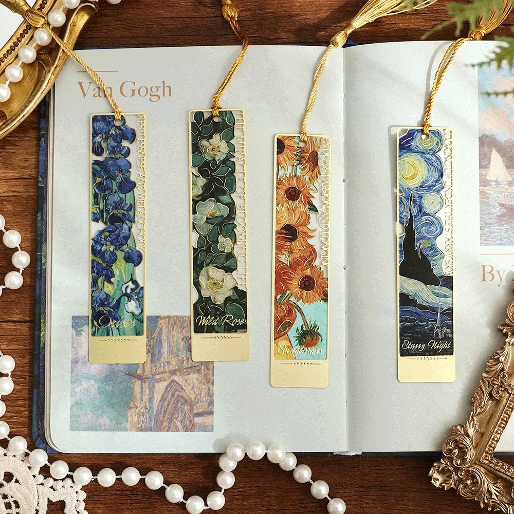 Metal Bookmark Hollow Literary Flower Exquisite Painting Sunflower Iris Rose Shape Gifts for Book Lovers Writers Readers 1pc