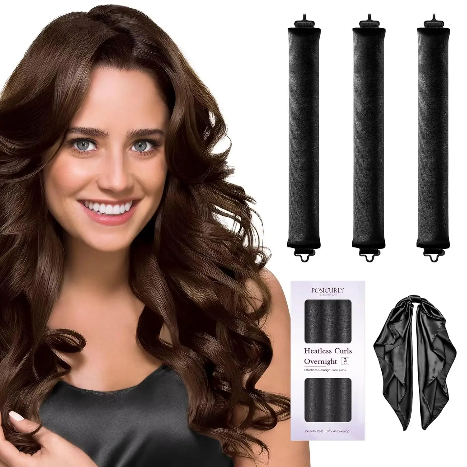 Luxurious Heatless Curling Set with Satin Scarf – Overnight Hair Rollers for Effortless Waves