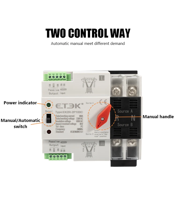 Dual Power Automatic Transfer Switch 220V 2P 4P Din Rail ATS Generator Power Sup