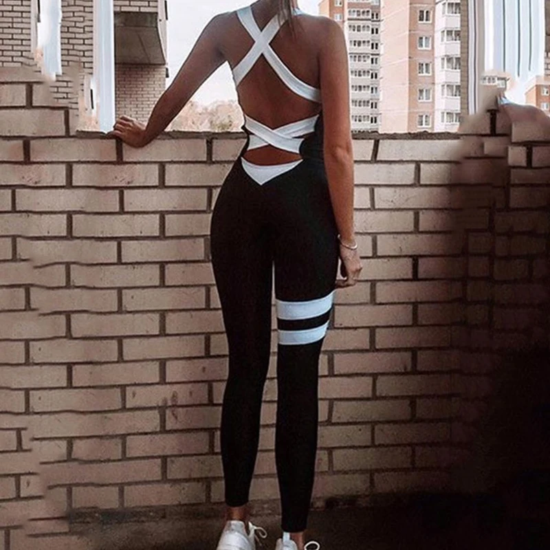 Krismile Backless Sporty Jumpsuit Woman Breathable Yoga Gym Clothing Sportswear Overalls Sport Outfit Tights Activewear