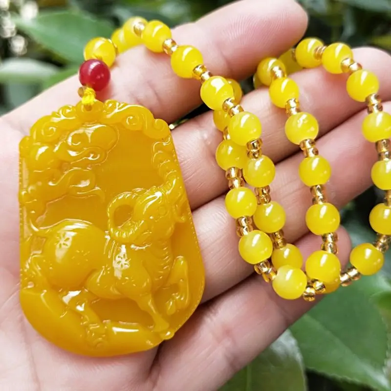 

Natural Yellow Jade Amulet Sheep Pendant Chinese Zodiac Sheep Years 12 Animal Signs Bead Hanging