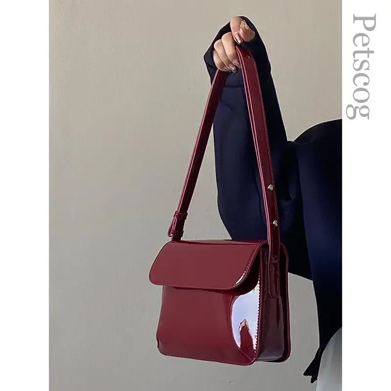 

2024 New Trend Women's Handbags Glossy Leather Square Flap Crossbody Bag Fashion Ladies Shoulder Bags