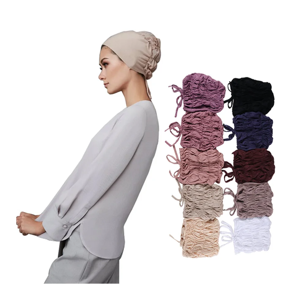 2021 Muslim Women Elastic Tie Back Jersey Hijab Underscarf Caps Soft Cotton Head Wrap Turban Bonnet Islamic Arab Headscarf