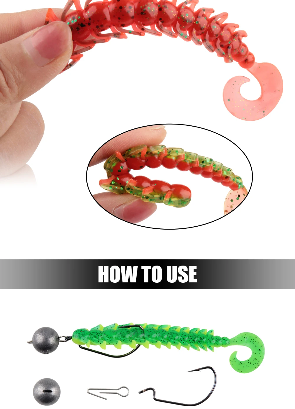 Spinpoler Soft Bugsy Angelköder Wriggler Typ Kunststoff mit Beinen Wurmköder 11,5 cm zweifarbiger Swimbait Rubber Shad Pesca – Detail 5