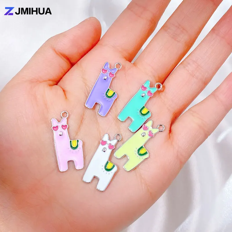 15PCS Emaille Charme Cartoon Alpaka Giraffe Nette Tier Anhänger Für Schmuck Machen DIY Ohrringe Armbänder Halsketten Zubehör – Detail 3