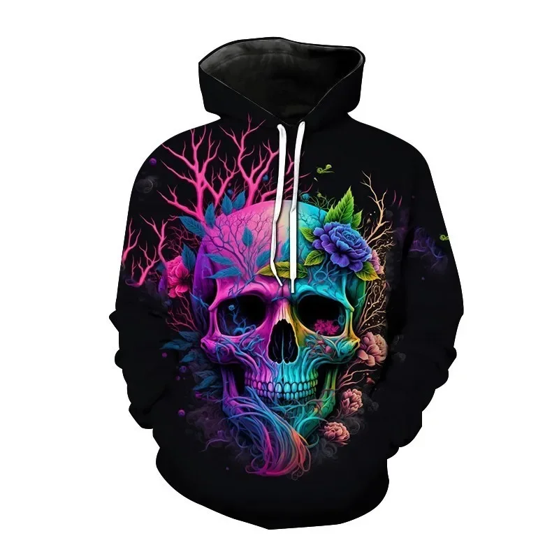 

New Autumn Hip Hop Skull Hoodies 3D Printed Skull Streetwear Pullover Tops Long Sleeve Sweatshirts Men Leisure Fashion Sweatshir