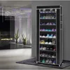 Room-saving 10-Layers 9 Lattices Non-woven Fabric Shoe Rack Black 1