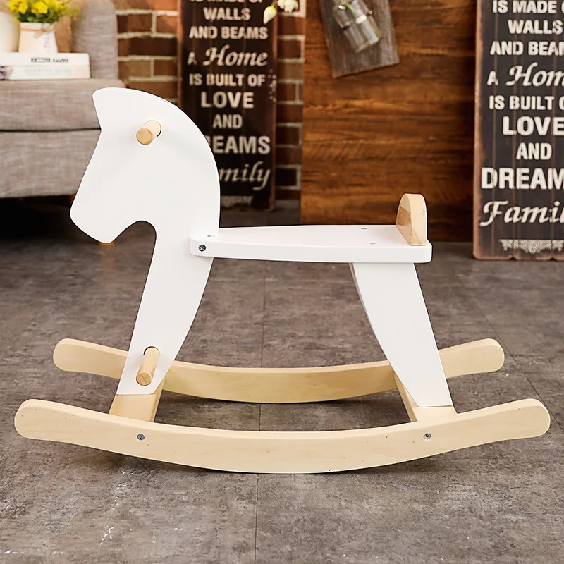 LazyChild New Children's Rocking Horse Safety Rocking Horse Nordic Style Pure Wooden Wooden Baby Toy Birthday Gift