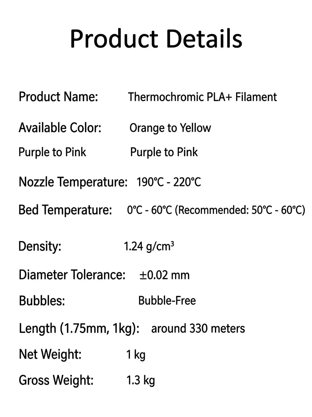 열변색 PLA+ 3D 프린터 필라멘트 1.75mm 1kg 스풀 - 열 활성화 변색, 생분해성, 1.75mm 1KG 직판매