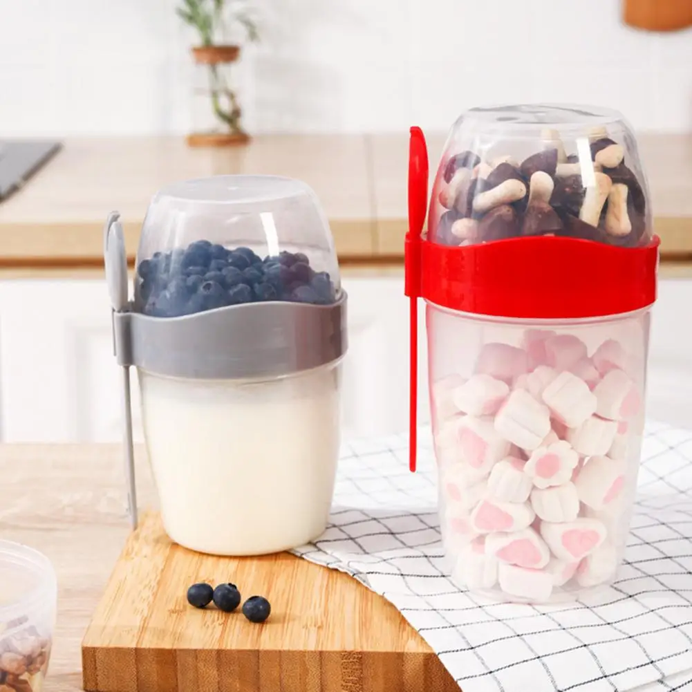Portable Breakfast Oatmeal Cereal Nut Yogurt Salad Cup With Fork Spoon Double Layer Capacity Soy Milk Cup Household Supplies