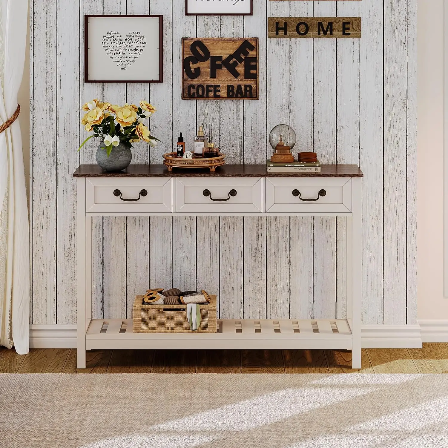 47" Farmhouse Console Table with 3 Drawers, Rustic Entryway Table, Narrow Long Sofa Table for Living Room, Hallway, Behind Couch 5