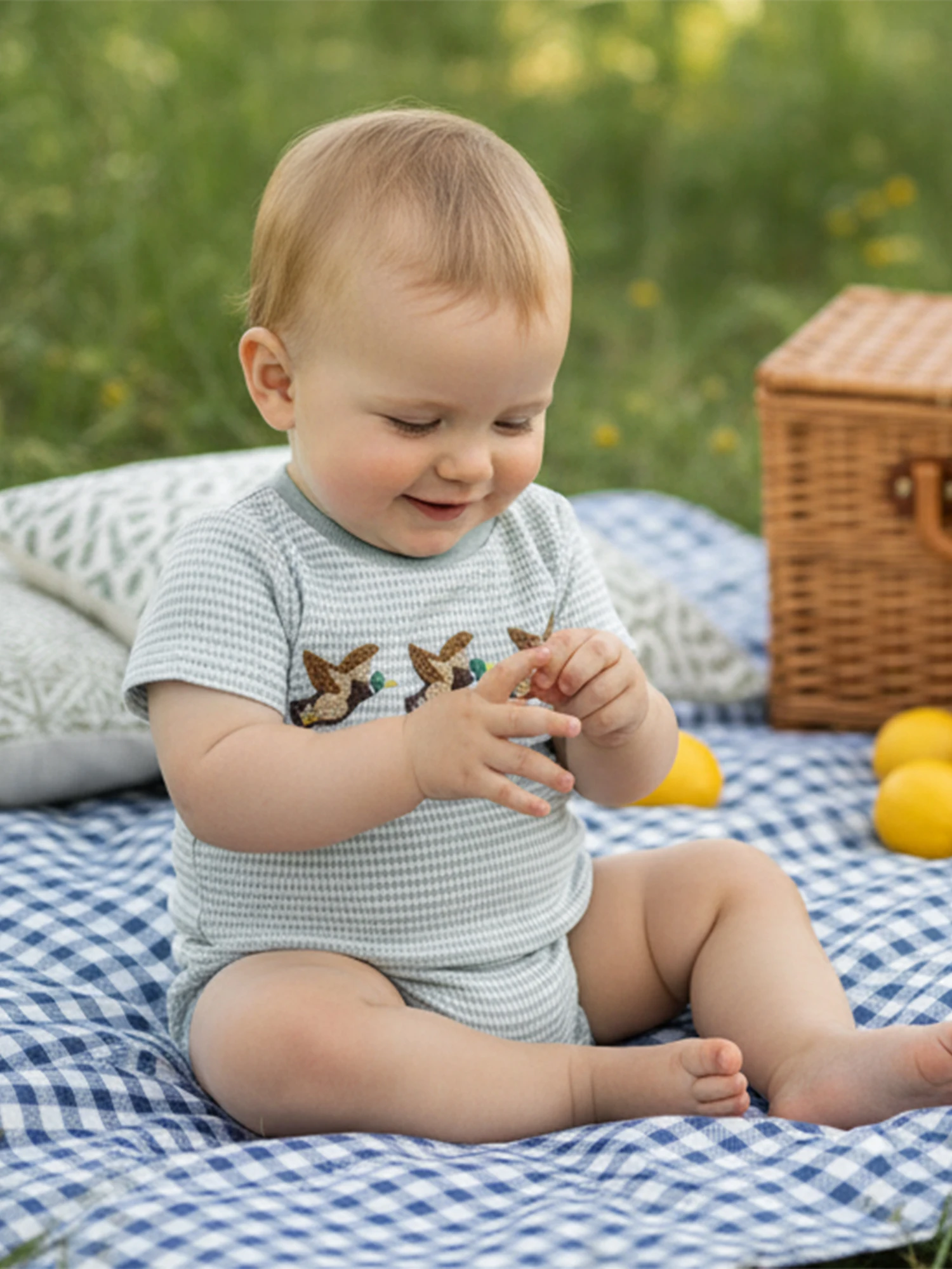 FOCUSNORM 0-18M Schöne Baby Jungen Mädchen Strampler Kurzarm Rundhals Ente Stickerei Body Neugeborenen Overall – Detail 6