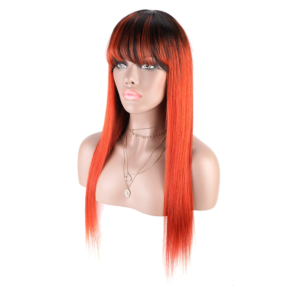 Toocci Straight Human hair Wigs with Bangs 130% Density Long Wig 100% Human Hair Wigs for Women Colorful Straight Wig with Bangs
