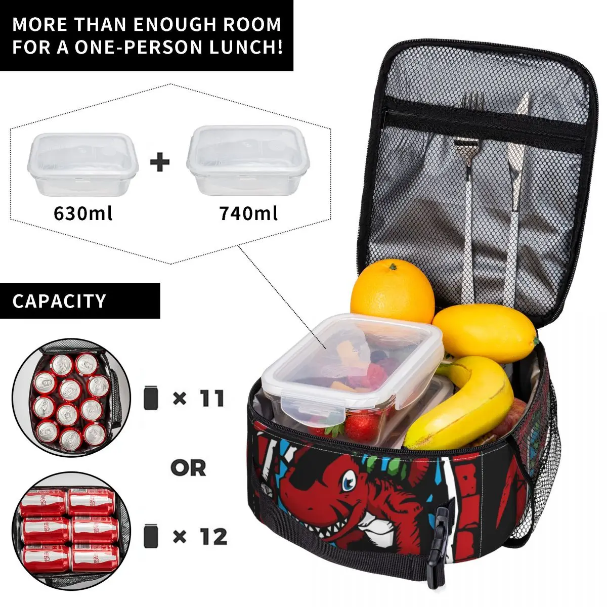 Digimon Tyrannomon Insulated Lunch Bags Thermal Bag 
Meal Container High Capacity Tote Lunch Box Girl Boy School Outdoor 4