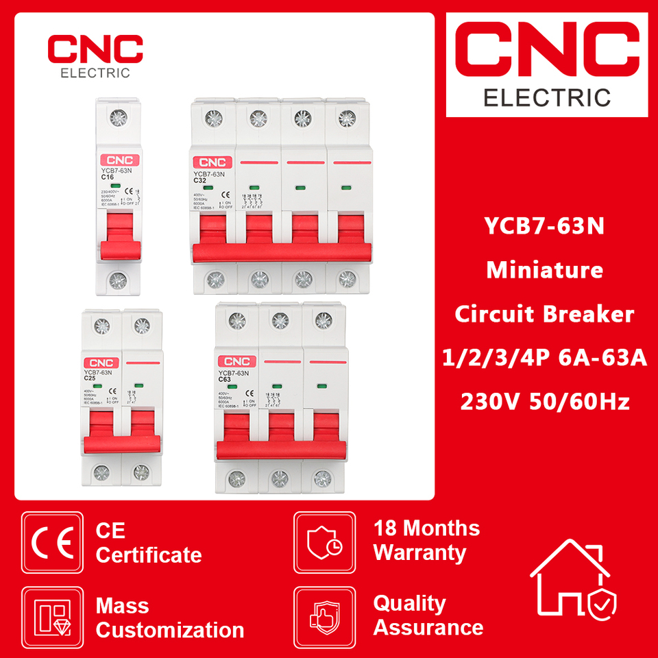 CNC YCB7-63N 1P 2P 3P 4P Din Rail Mount Breaking Capacity Miniature Circuit Breaker YCB6H-63 Upgraded version