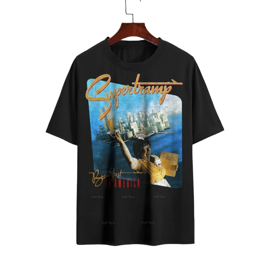 Maglietta Supertramp Colazione In America Cover Album Camicia Unisex Morbida E Traspirante