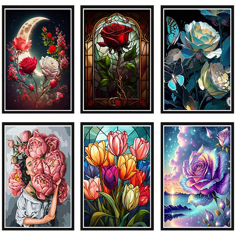

Rhinestone Painting Crystal Decor Diy Diamond Painting "Tulip flower" "Red Rose" 5D Cross Stitch Pattern Diamond Embroidery