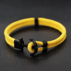 Premium Men's Nautical Anchor Bracelet - Bilayer Milan Rope, Outdoor Sports Adventure Gift - S 18.5cm 7.3Inch (Yellow)