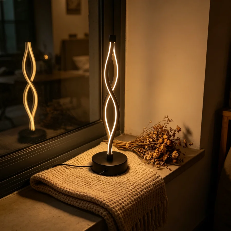 1PC 미니멀리스트 트위스트 웨이브 LED 테이블 램프, 디밍 가능한 따뜻한 주변 조명, 침실, 거실, 사무실용 USB 전원 장식 램프