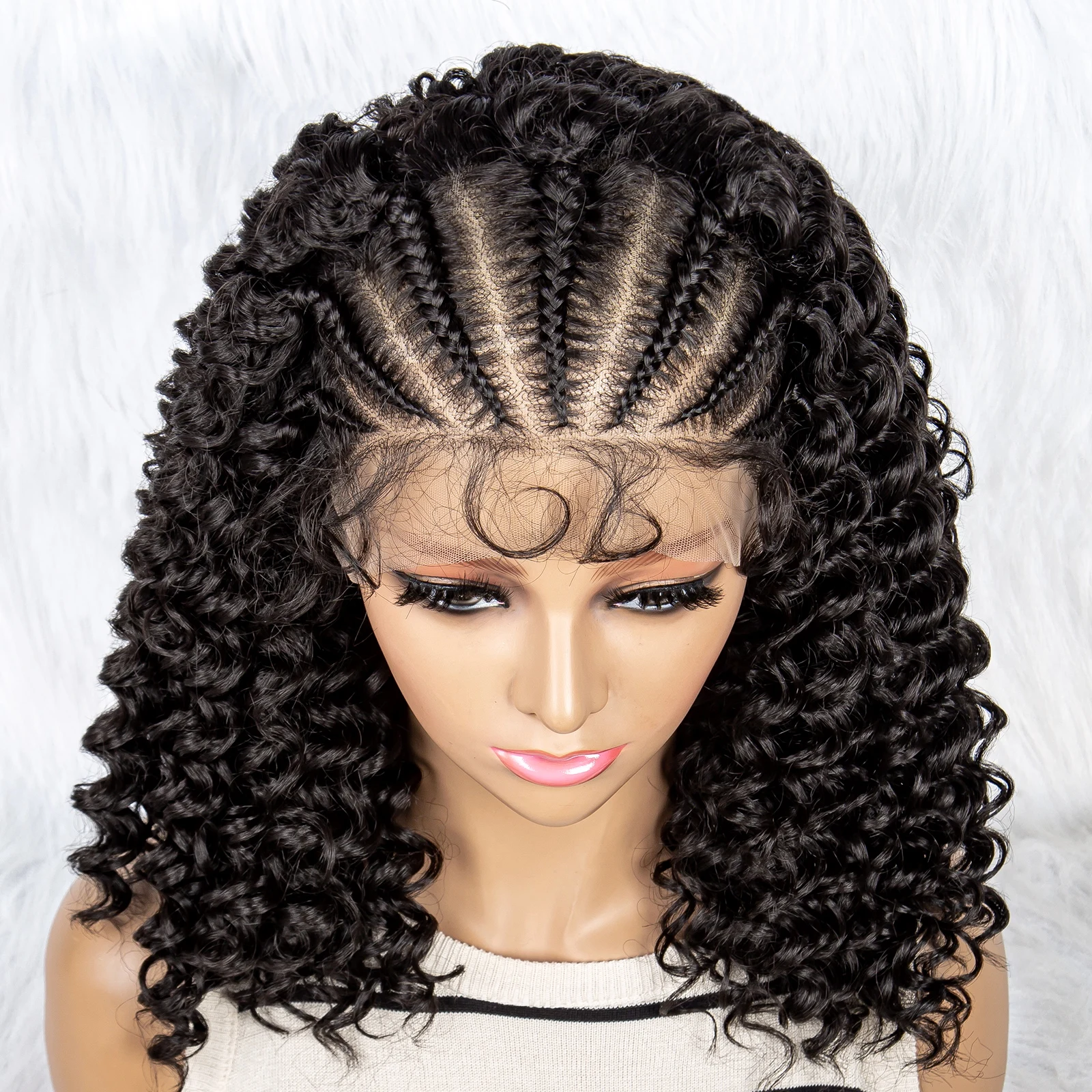 Braided Synthetic Lace Front Wig With Baby Hair For Black Women Kinky Curly Hair Curly Bob lace front wig lace wigs womens synthetic wigs synthetic wigs