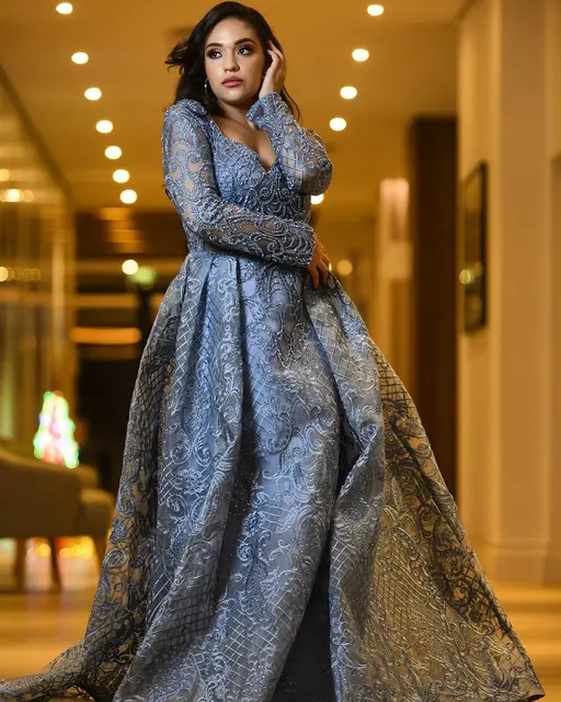 Cristal Vestido De Formatura Luxo Vestido De Festa Longo Com Manga