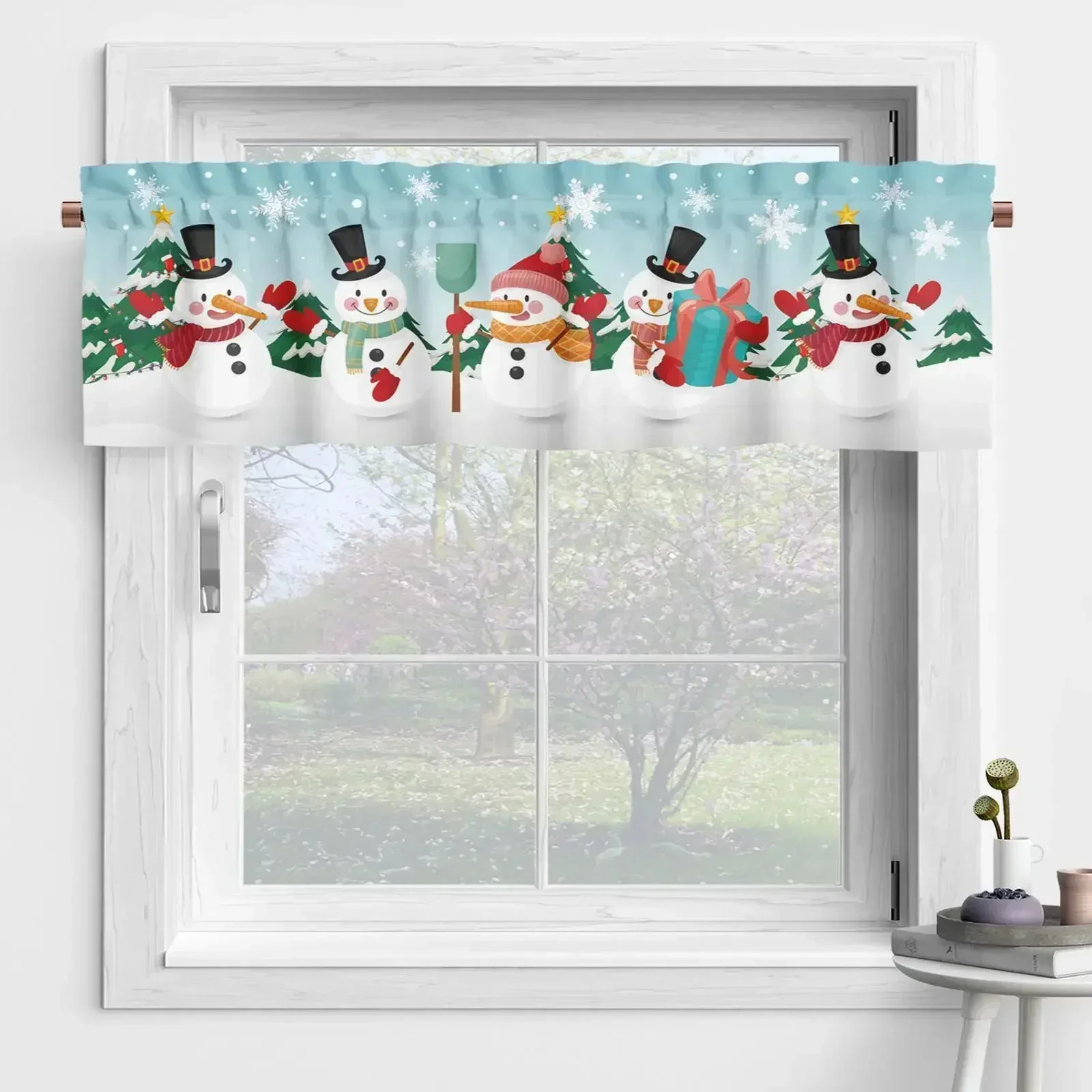 Snowman Christmas Valance Santa For Winter 137x45cm Decorations Claus Window Holiday Curtain 6