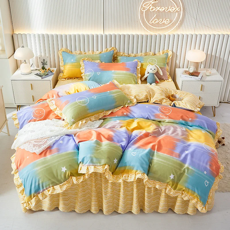 

Spring Autumn Bedding Set Fashion Cartoon Kids Double Queen King Size Flat Sheet Duvet Cover Pillowcase Bed Linens Home Textile