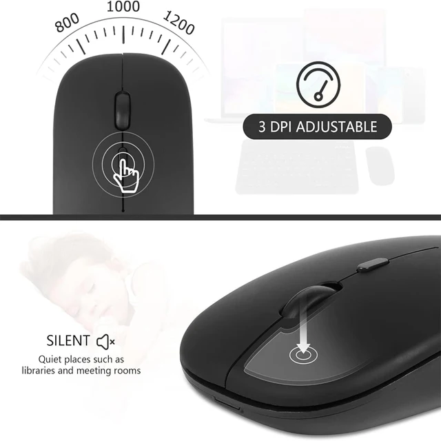 Rechargeable Wireless Mouse Bluetooth-compatible 2.4GHz Dual Modes Computer Mice with Nano Receiver for PC Laptop Macbook 5