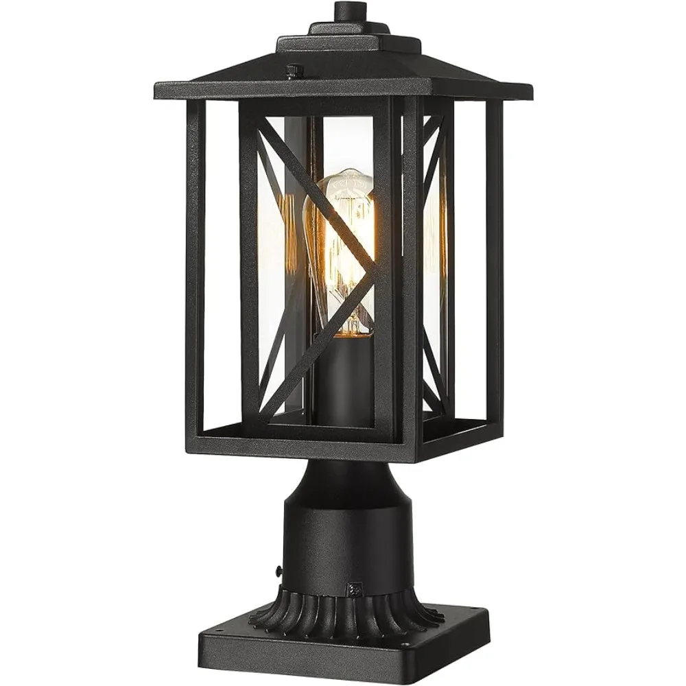 Garden Post  Lights, Exterior Post Lantern in Black Finish with Clear Glass, 1-Light Outdoor Posts Light automatic retractable awning with posts 4x3 5 m blue and white