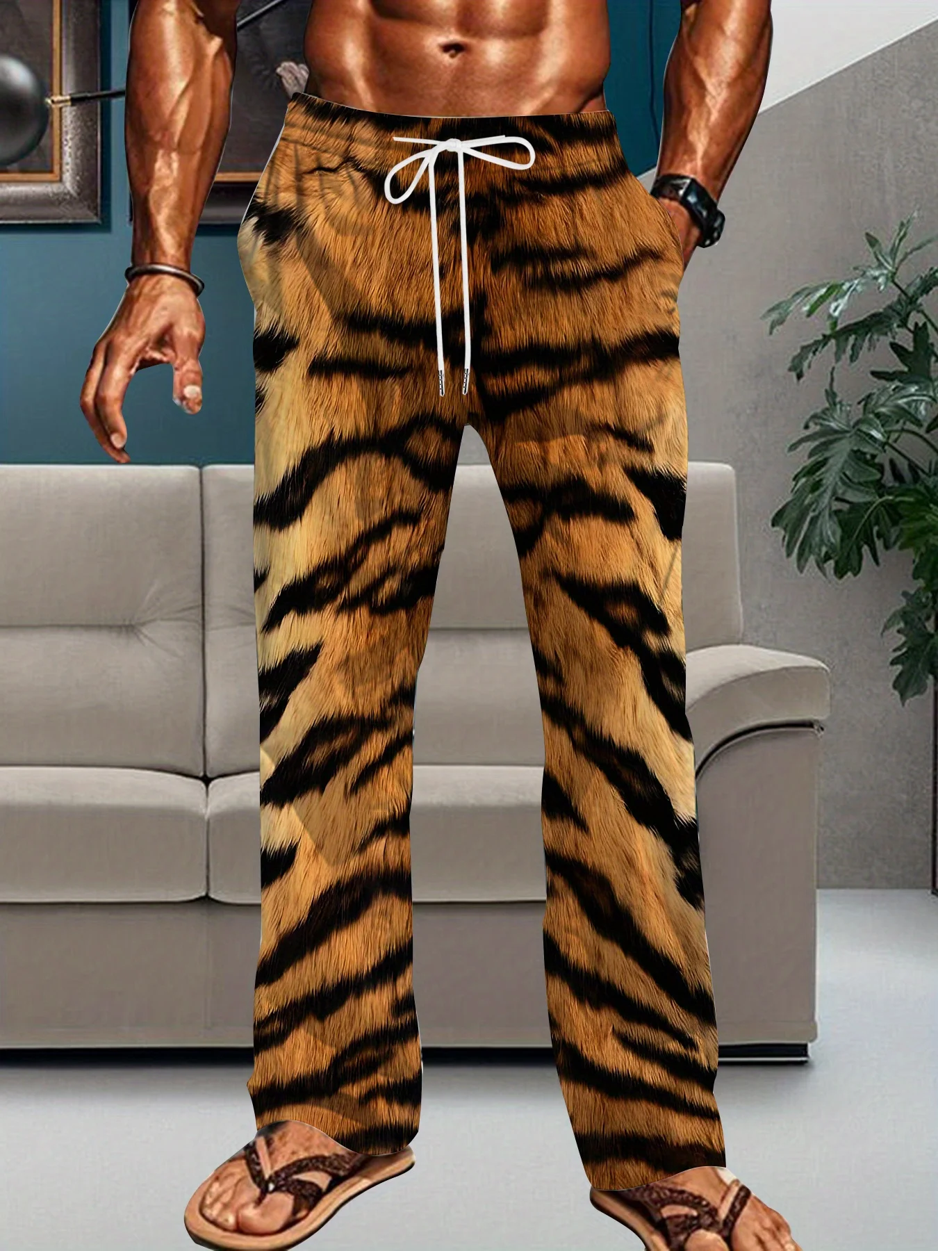 2026 Heiß begehrte, neue, modische und dominante Herrenhose mit Tigerfell-Textur, 3D-gedruckt, atmungsaktiv und locker geschnitten