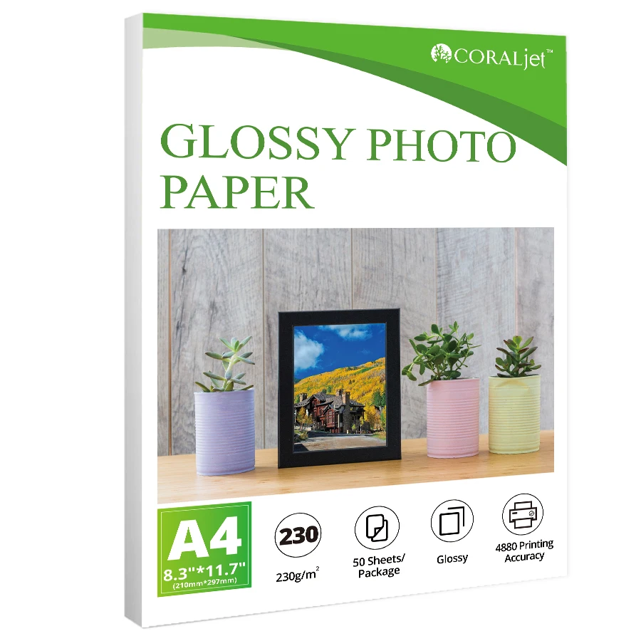 Printing paper photo paper Coraljet Glossy Photo Paper 8.3"x11.7" A4 50Sheets compatible with inkjet printer use DYE INK 180gsm 210gsm 230gsm