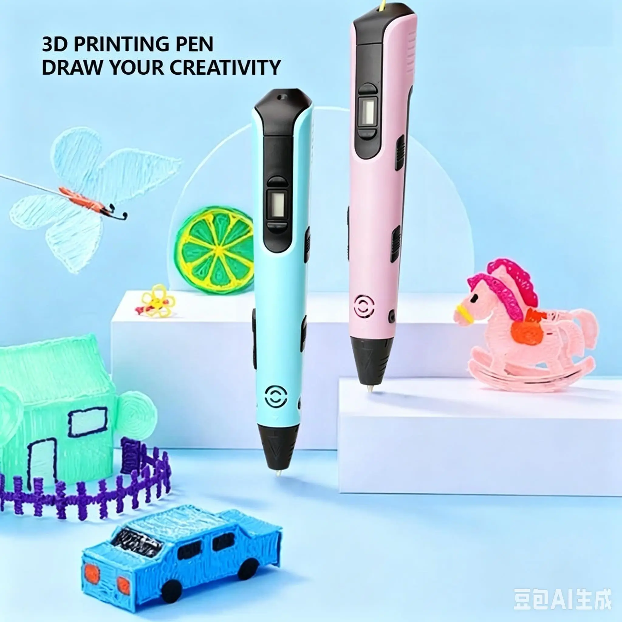 LCD 디스플레이가있는 3D 인쇄 드로잉 펜 1.75mm PLA 필라멘트 0.7mm 노즐 키즈 DIY 공예 교육용 크리스마스 생일 선물