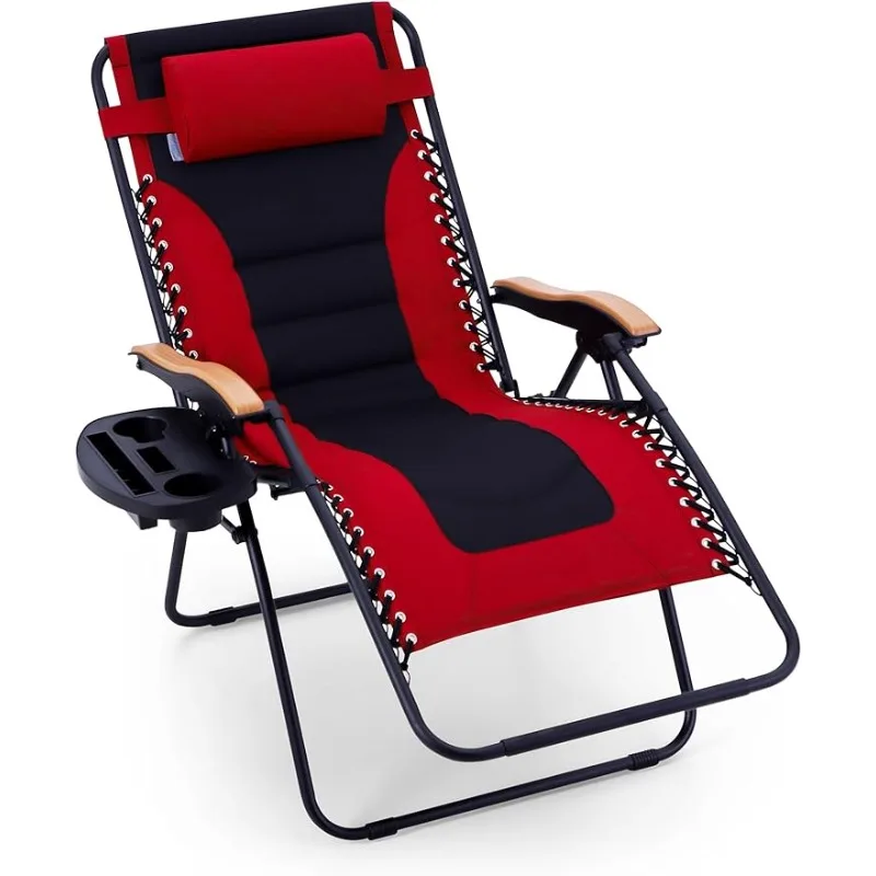 

PHI VILLA XXL Oversized Padded Zero Gravity Chair, Foldable Patio Recliner, 30" Wide Seat Anti Gravity Lounger with Cup Holder