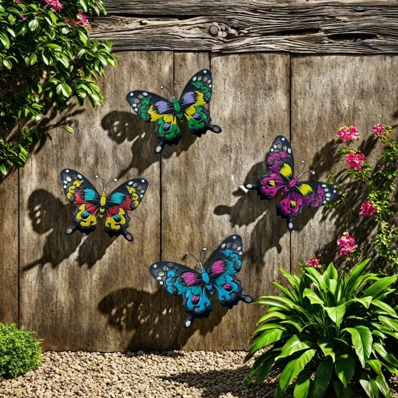 Iron Butterfly Wall Art Decor 4pcs Set-No Electricity Needed Decorative Hanging Metal Butterflies for Garden, Yard, Living Roo butterfly decoration garden art decor animal sculpture decorations