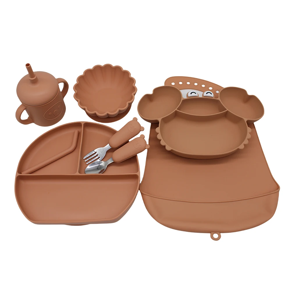 Meal BibsCrab Compartment TrayBaby Suction Cup Autonomous Feeding and Eating Training BowlComplementary Tableware Set