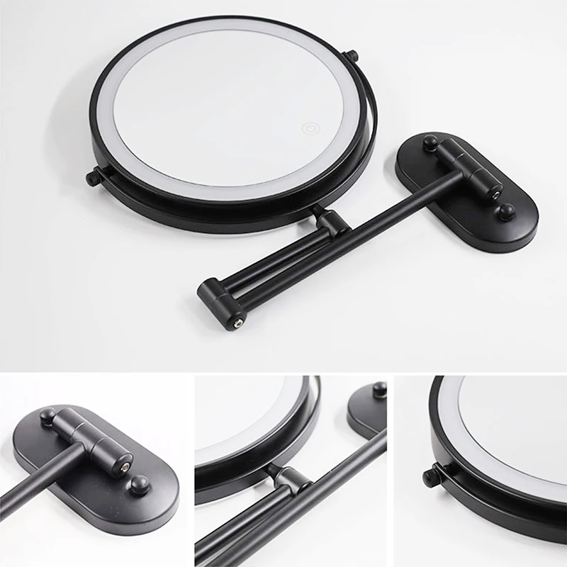 8 inch Wall Mounted Makeup Mirror Black 3X-10X Magnifying 3 color LED light Double Side Bathroom Smart Shaving Cosmetic Mirrors 5